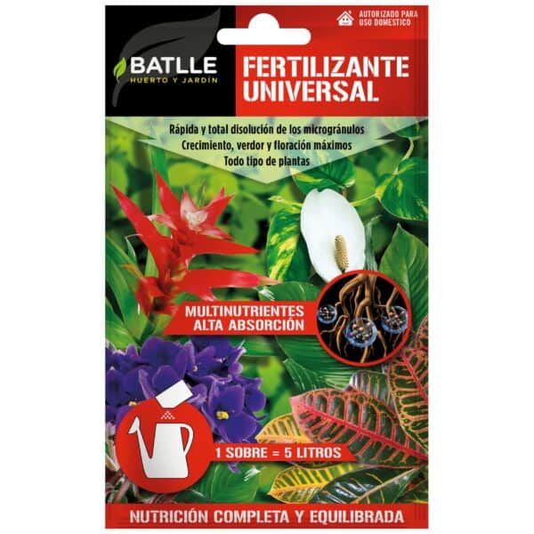 Fertilizante universal para plantas en sobres, excelente absorción y nutrientes.