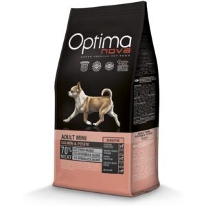 Optima Nova pienso para perros adultos mini con salmón y patata, comida premium para mascotas saludables.
