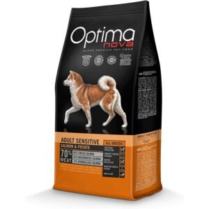 Salmon y patata para perros sensibles, alimento premium para todas las razas. Fórmula equilibrada con Omega 3 y 6, sin ingredientes artificiales.