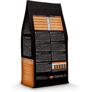 Alimento para mascotas adulto sensible con patata y salmón.