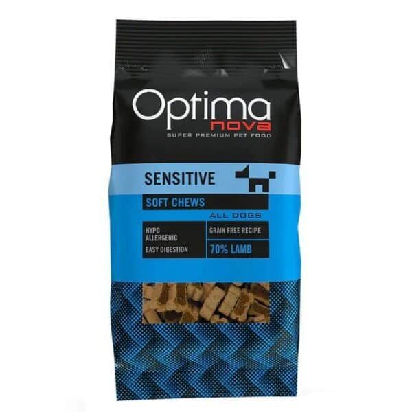 Tira de alimento para perros Optima Nova Sensitive, croquetas blandas para perros con sensibilidad.
