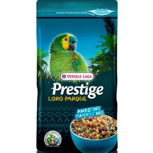 Alimento para loros Prestige Loro Parque con mezcla de semillas y frutas.