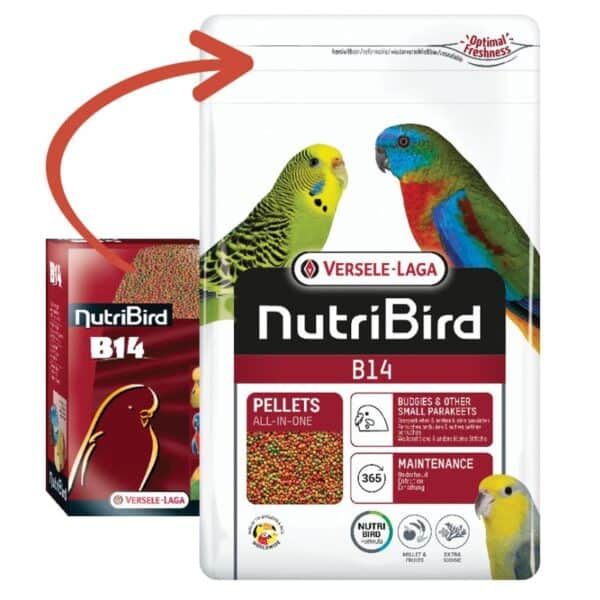 NutriBird B14 alimento para aves, pellets alimenticios para loros y aves pequeñas, mantenimiento y salud aviar.