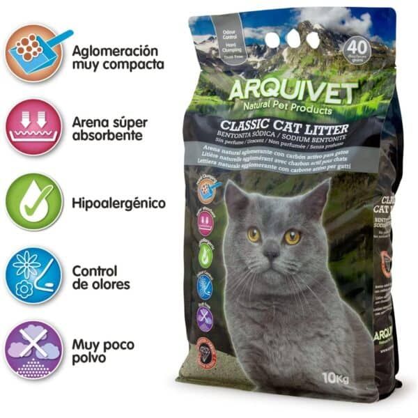 Arenero para gatos, arena super absorbente, control de olores, sin perfume, 10 kg.
