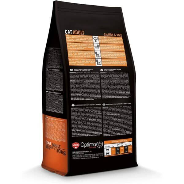 Alimento seco para gatos adultos con salmón y arroz, 10 kg.