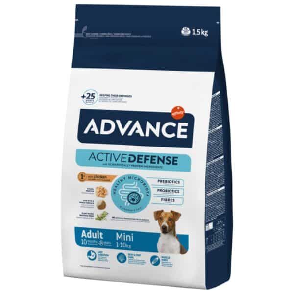 Advance pienso perros alimento balanceado para perros adultos y mini ingredientes naturales y probióticos.