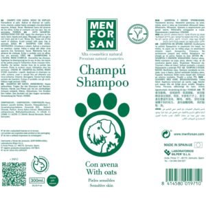 Apto para perros sensibles, champú natural con avena para pieles delicadas.