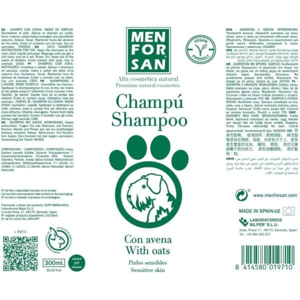 Apto para perros sensibles, champú natural con avena para pieles delicadas.