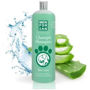 Bote de champú para perros con aloe vera y marca Men For San.
