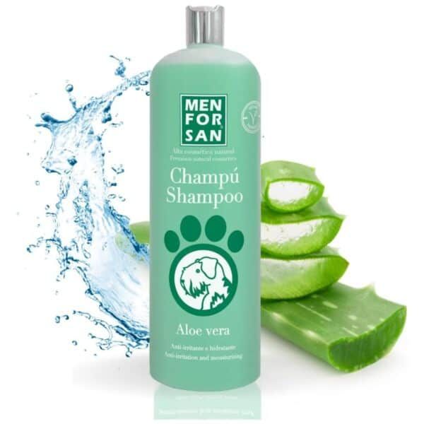 Bote de champú para perros con aloe vera y marca Men For San.