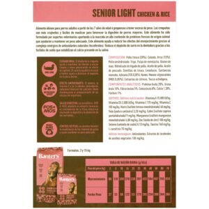 Alimentos para perros senior con pollo y arroz, contribuye a su salud y control de peso.