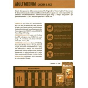 Croquetas para perros adultas de raza mediana, pollo y arroz, comida canina equilibrada y nutritiva.