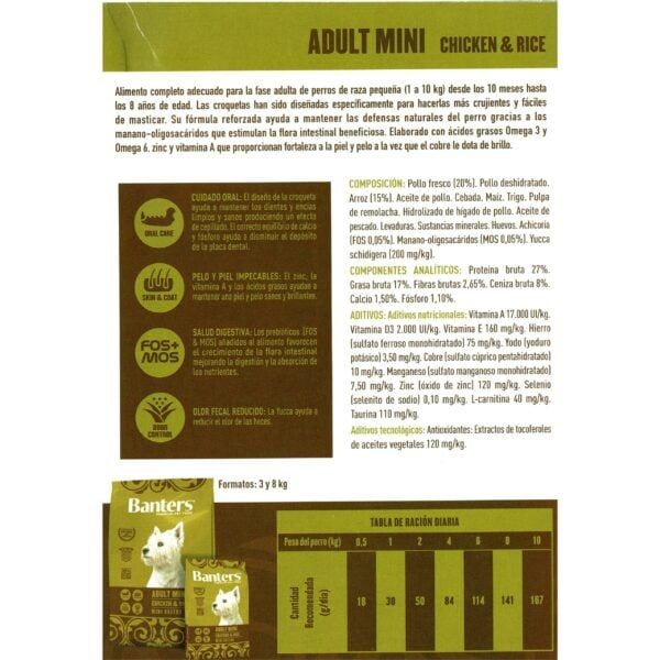Alimentos para perros pequeños, mini adultos con pollo y arroz, fórmula fortalecedora, comida para mascotas.