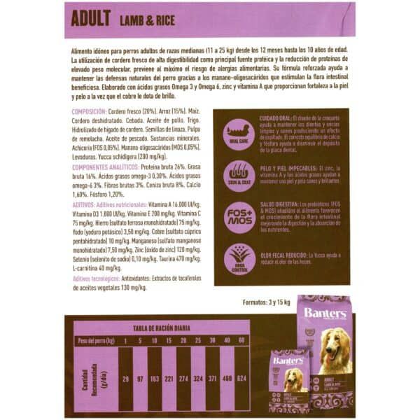 Comida para perros adultos cordero y arroz, alimento equilibrado y nutritivo para perros medianos y grandes, con Omega 3 y 6, vitaminas y minerales esenciales.