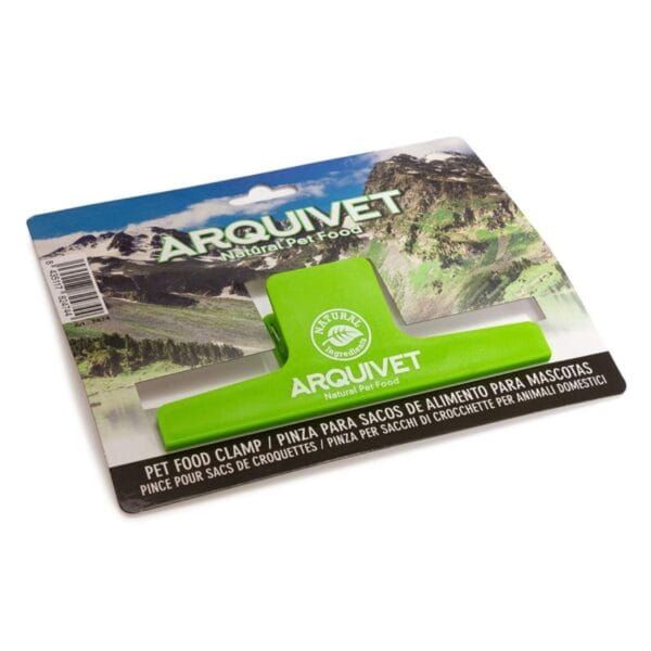 Clips para bolsas de comida para mascotas, acero inoxidable, en color verde.