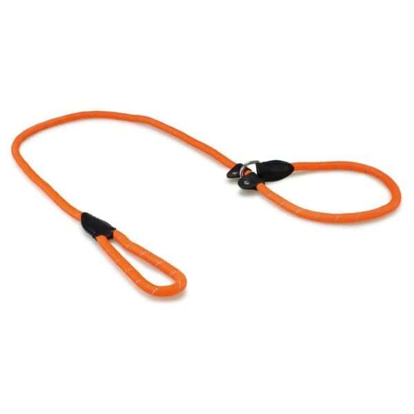 Correa de seguridad para perros en color naranja con clip negro, ideal para paseos seguros.