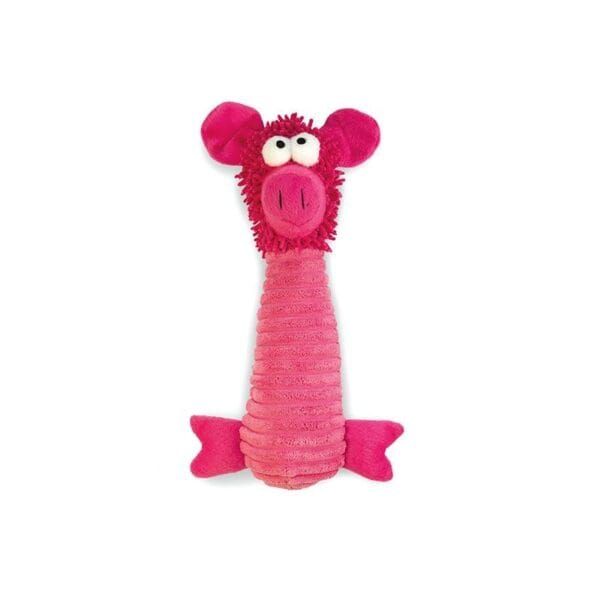 Divertido peluche de peluche en forma de pez rosa con cara adorable y grandes ojos expresivos.