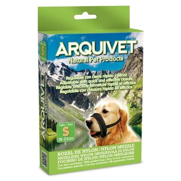Arquívet muzzle para perro, ajustable, nylon con cierre rápido, talla S, 18-23 cm, protección y control animal.