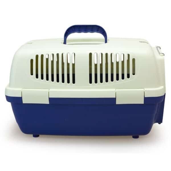 Clinic pet carrier for cats and small dogs, sturdy and portable.