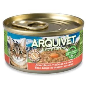 Arquet alimento natural para gatos con atún y salmón en salsa, sin cereales.
