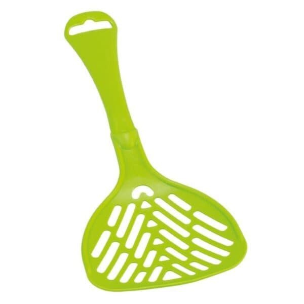 Alimento para gatos, rascador y juguete de plástico de color verde claro para mascotas.