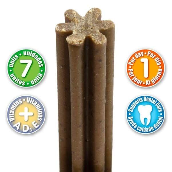 7 unidades de palitos dentales para mascotas, con vitaminas y soporte dental. Ideal para higiene oral diaria.