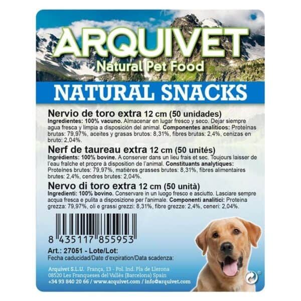 Archivo de snacks naturales para mascotas con carne de toro y de res, en formato de 12 cm, ideales para perros.