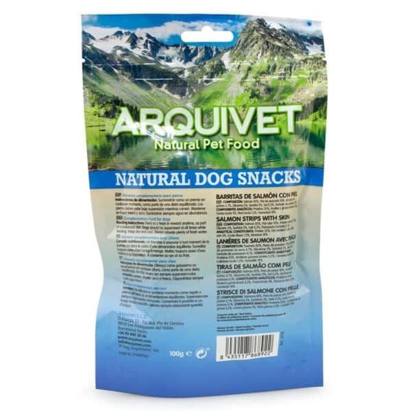Arquivet comida natural para perros con salmón, en paquete de 100g.