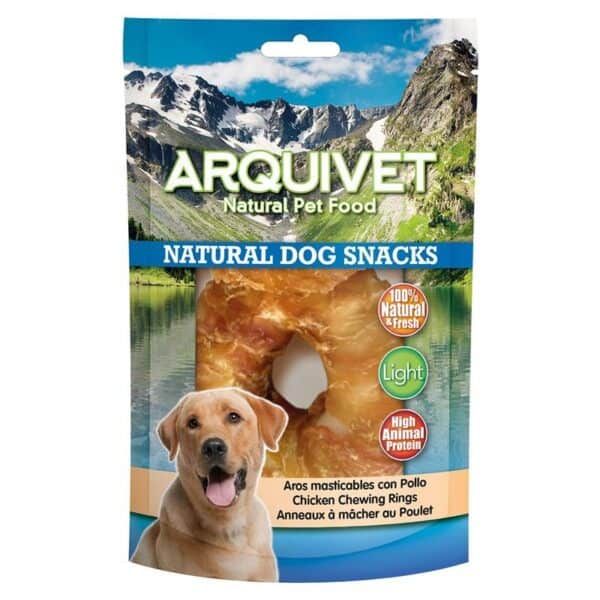 Aros masticables con pollo para perros, Snacks naturales y nutritivos.