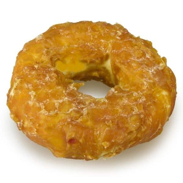 Dona de donut glaseado con caramelo dorado.