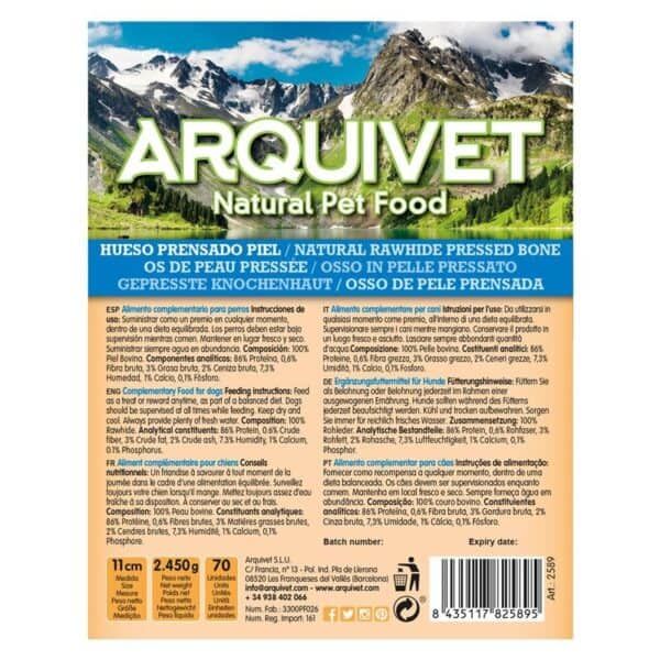 Alimento natural para perros con hueso prensado piel y rawhide en varias presentaciones.