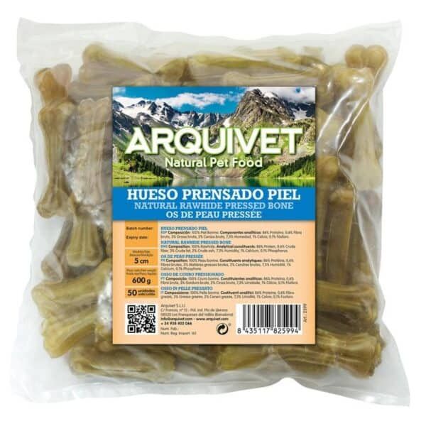 ArquiVet hueso prensado natural para mascotas, hueso de piel prensada cruda en paquete de 600 g.