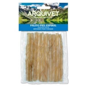 Palito de piel espiral para mascotas, snack natural y saludable para perros y gatos.