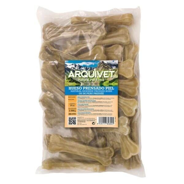 Hueso prensado de piel para mascotas, natural y resistente, ideal para perros masticadores.