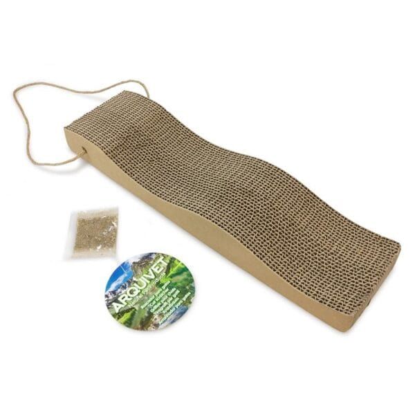 Cama para gatos de cartón, rascador y aromatizante biodegradable.