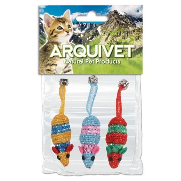 ArquiVet juguetes para gatos, ratones tejidos con colores vibrantes y ¡son seguros para mascotas!.