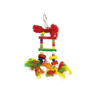 Colorido juguete de cuerda con cuentas y lazo para perros, divertido y estimulante.