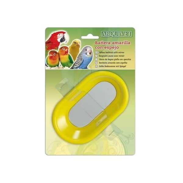 Accesorío para bañera de animales con espejo, color amarillo brillante.