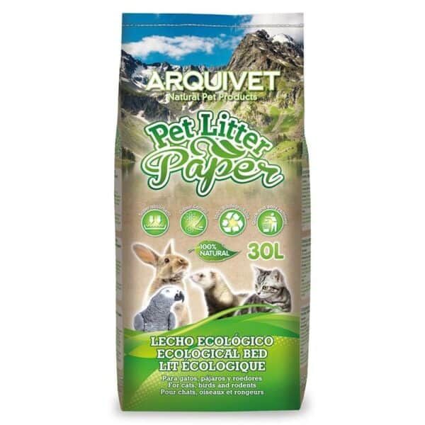 ArquiVet Alimento ecológico para mascotas, 30L, papel para limpieza de gatos y aves.