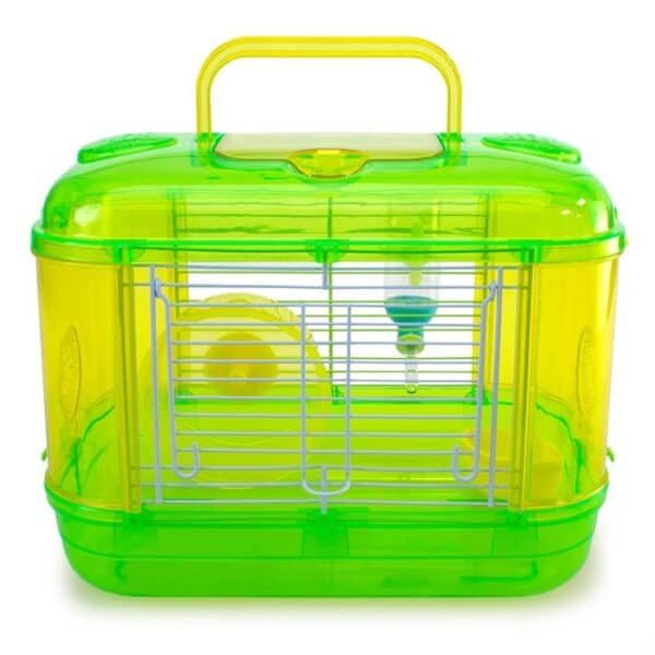 Hámster cage de colores fluor, ideal para roedores pequeños y mascotas.