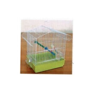 Jaula para pájaros con accesorios, ideal para animales domésticos.