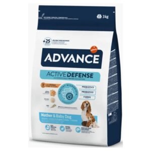 Advance alimento para perros madres e hijos, fórmula con probióticos y fibra, 3kg, para perros maternales y cachorros.