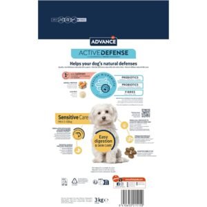 Alimento para perros sensibilidad con salmon, probióticos y fibra para una digestión saludable.
