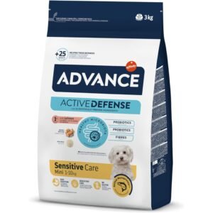 Advance dry dog food Sensitive Care Mini para perros de 1-10 kg, fórmula con probióticos y fibras.