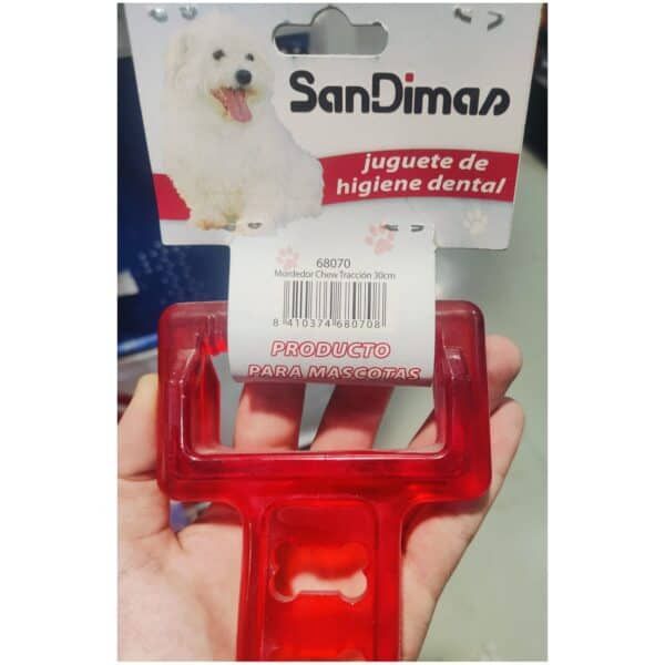 Juguete de higiene dental para mascotas en color rojo, resistente y seguro.