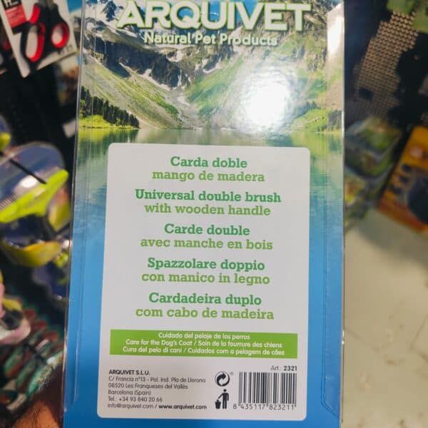 Cuerda doble mango de madera para mascotas, cepillo universal con mango de madera para perros y gatos.