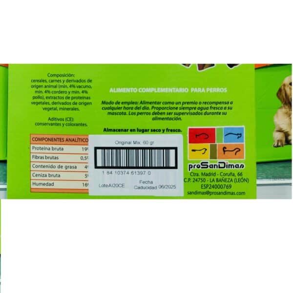 Alimento complementario para perros en paquete de 60g.