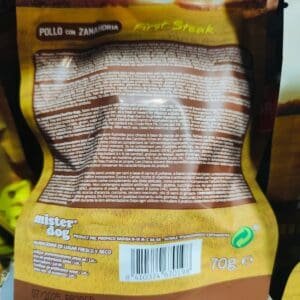 Aptos para perros con pollo y zanahoria, comida húmeda en paquete de 70g para mascotas.