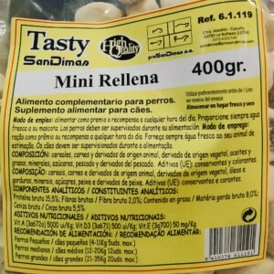 Mini rellena para perros, alimento complementario de alta calidad, fortalece su salud y energía, ideal para perros pequeños y medianos.