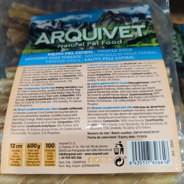 Artes para perros, forma de hueso, snacks naturales y saludables para mascotas. Pack de 100 unidades de palitos de piel espiral.